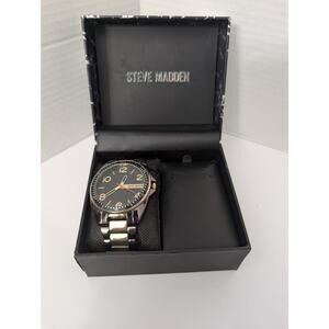 Steve Madden Men's Two-Tone Black & Gold Watch Designer Divers Style